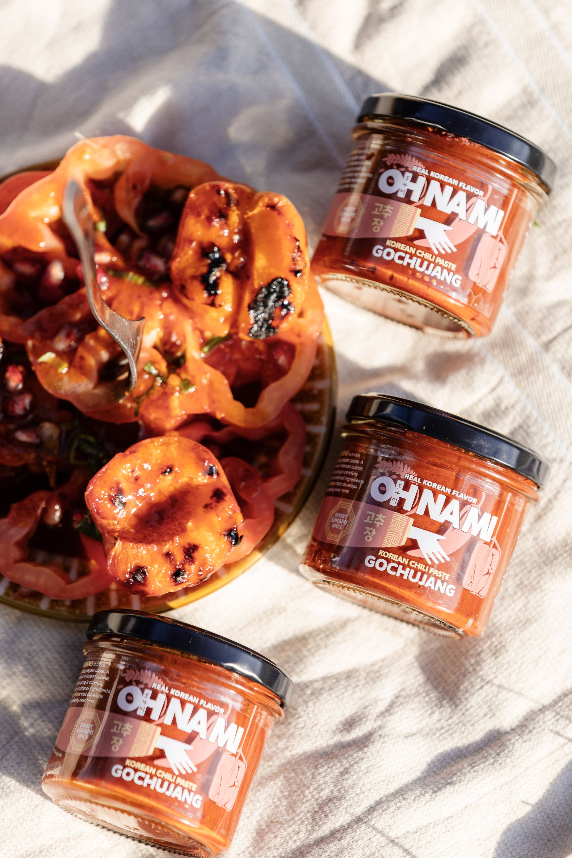 Tomato Gochujang Vinaigrette with Grilled Peaches